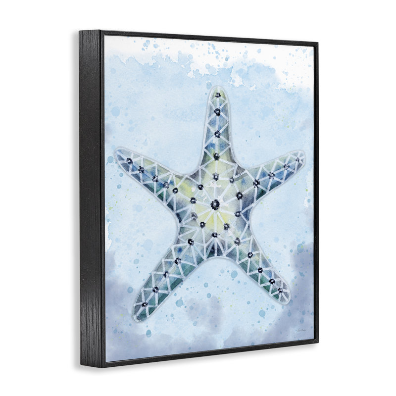Art giclée d'étoile de mer en vitrail par Patti Bishop, H 30 po x l 24 po, Giclée encadrée noir minuit