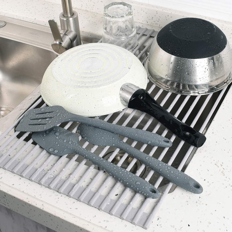 Égouttoir à vaisselle pliable en silicone en acier inoxydable, H 0,30 po x l 13,10 po x P 17,50 po