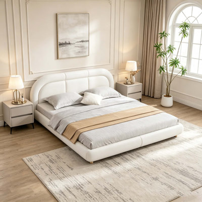 Modern Curved Upholstered Low Profile Platform Bed