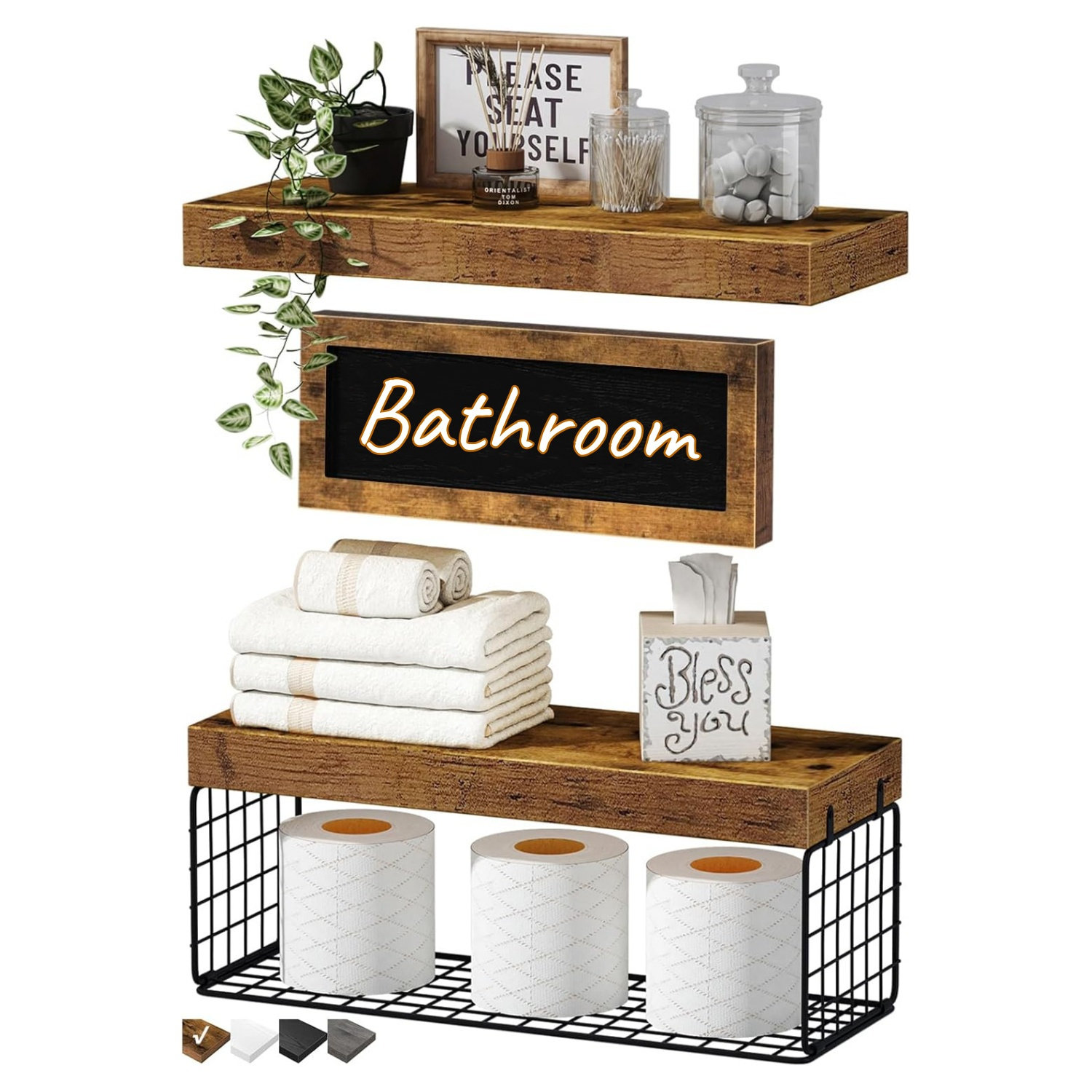 One Allium Way® Small Bathroom Floating Rack Above 16-inch Toilet | Wayfair