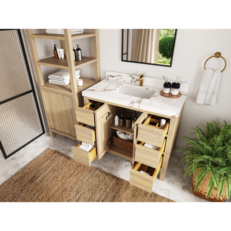 Chêne Elizabeth X P 22 po Meuble-lavabo simple en D, Laiton Berkshire de 2 po