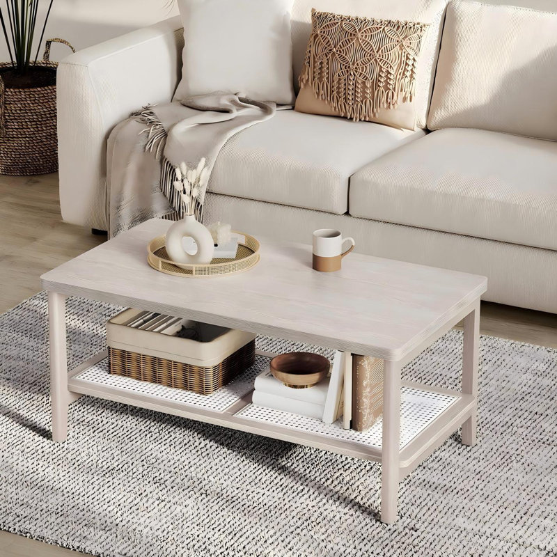 Table basse avec tablette de rangement Alaura, Café clair, H 18,1 po x l 39,4 po x P 21,7 po