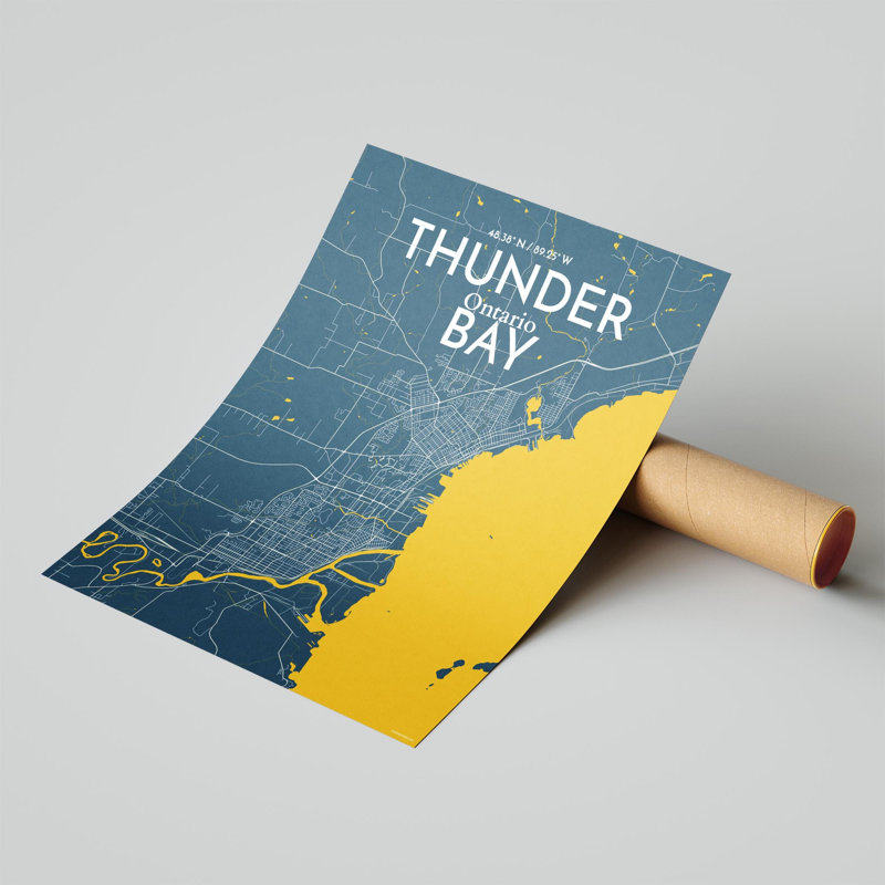 Thunder Bay City Map, impression, H 20 po x l 16 po, Bleu / jaune