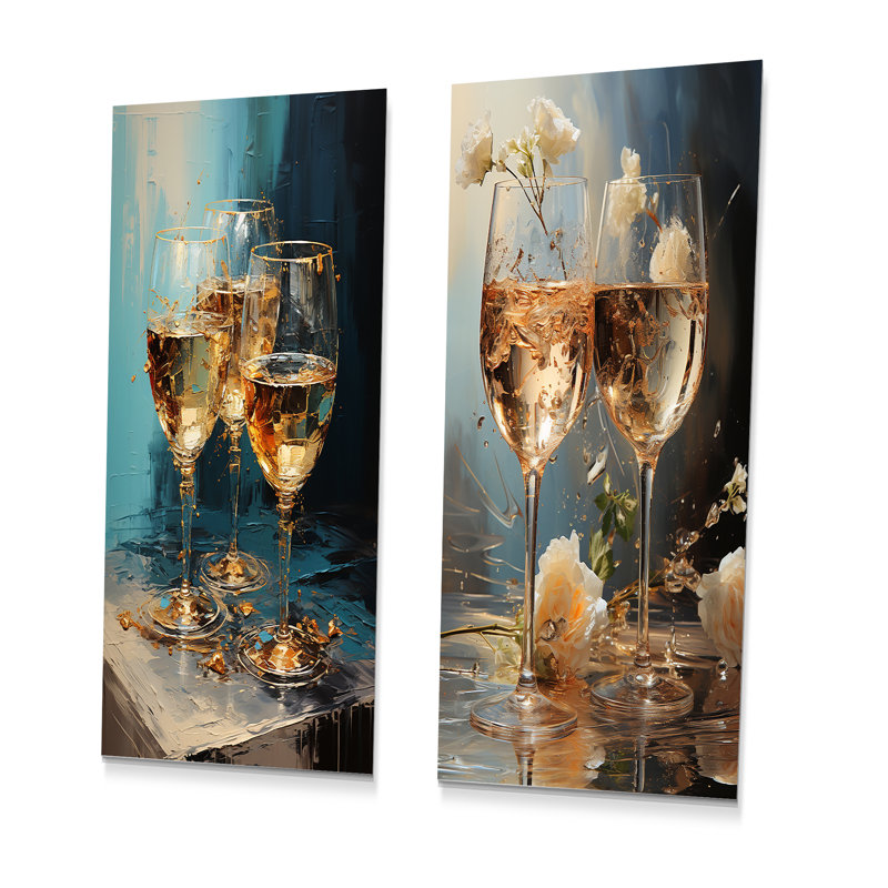 Verre à vin doré Chardonnay - ensemble de 2 impressions murales en verre, H 32 po x l 32 po