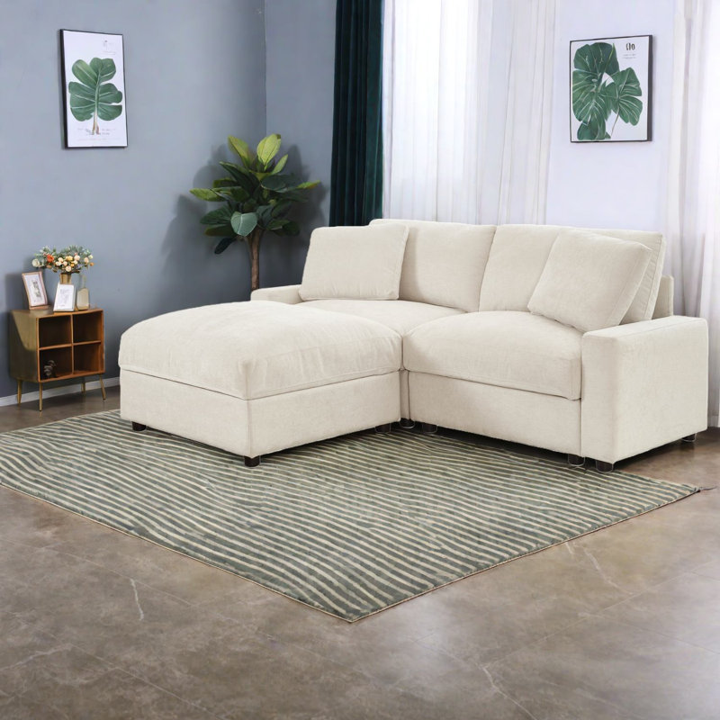 Canapé modulaire multifonctionnel avec rangement, polyester beige, conception moderne peu encombrante