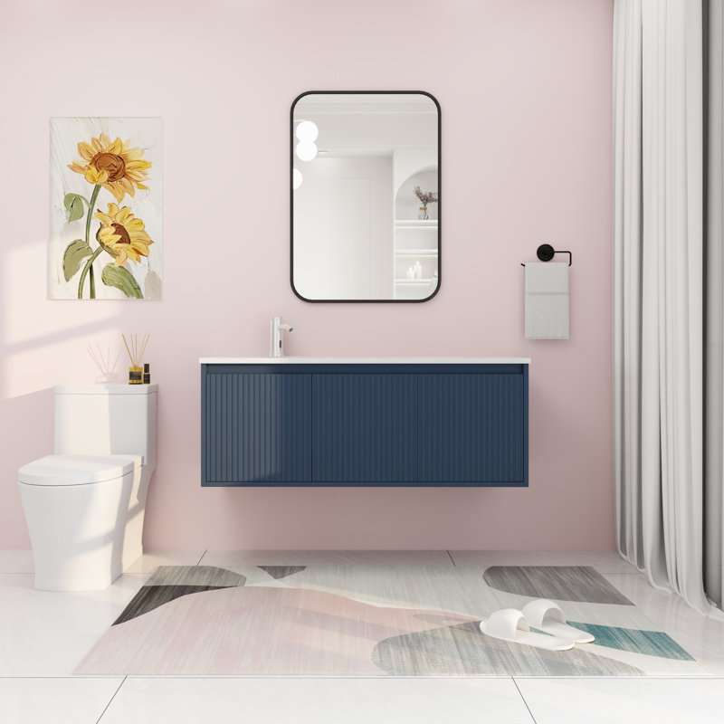 48 Inch Wall-Mounted Single Bathroom Vanity With Resin Vanity Top