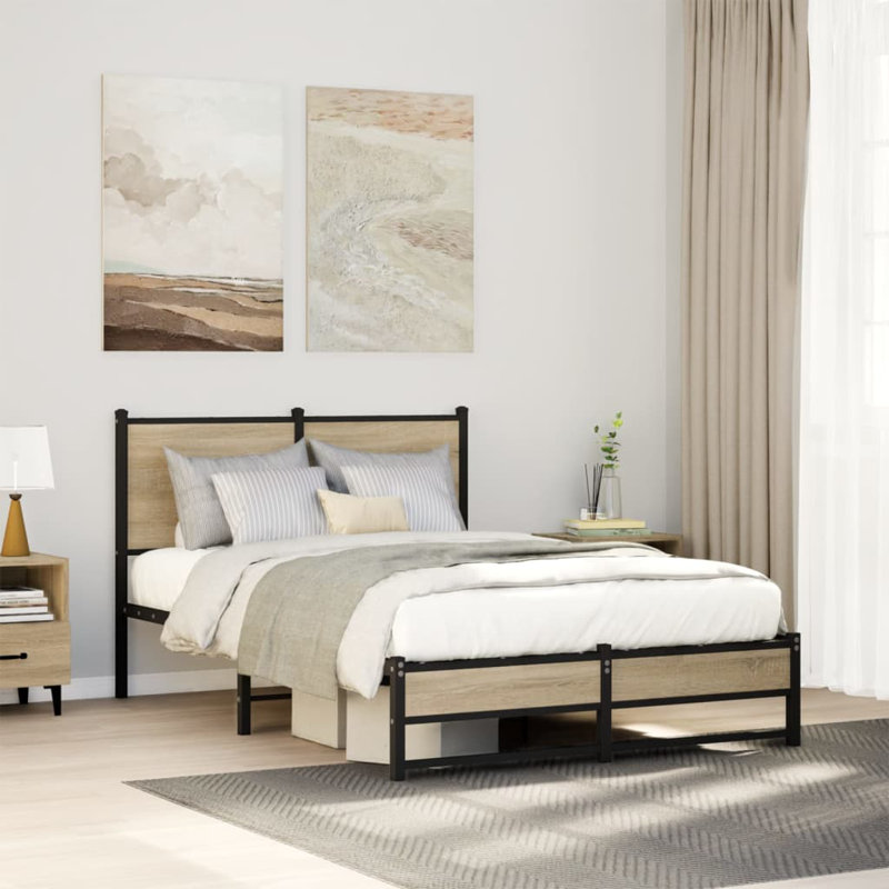 Borough Wharf Metal Bed Frame Without Mattress, 125 x 196 cm, Sonoma Oak