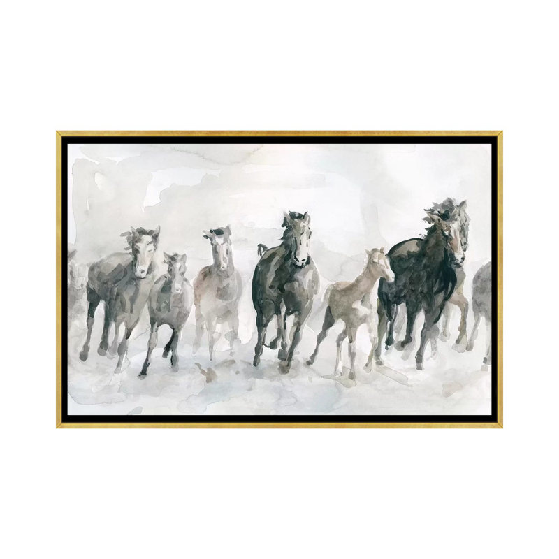 «Run Wild» par Carol Robinson - reproduction, H 32 po x l 48 po x 1,5 po, Toile encadrée d'or, Pas de tapis