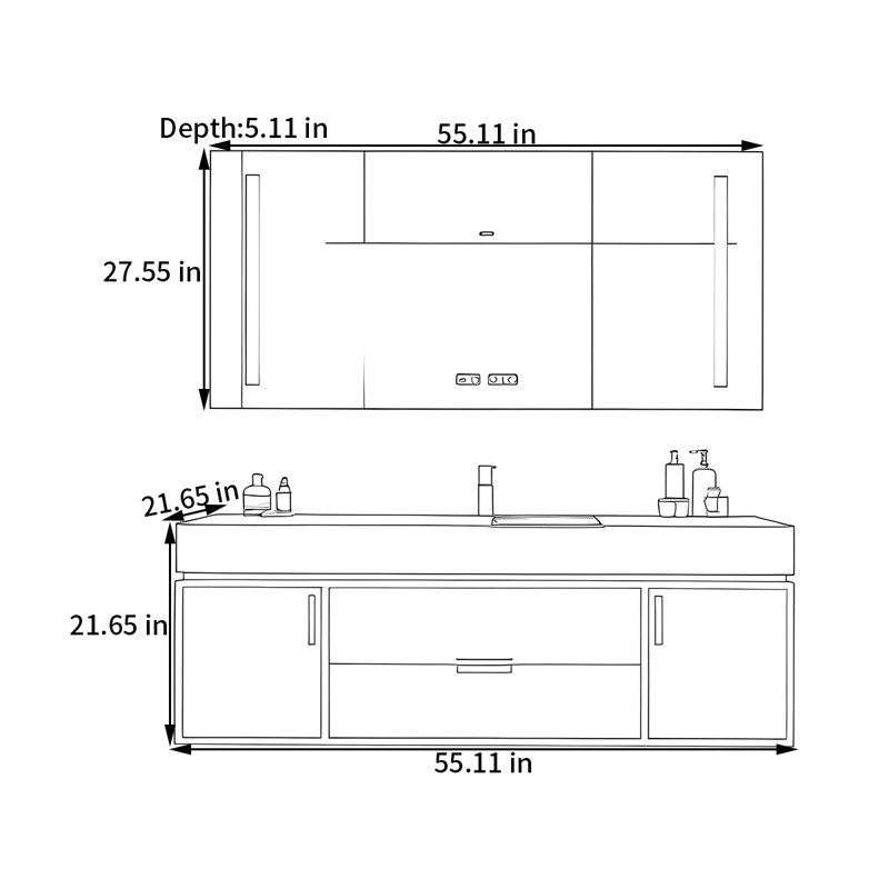 Armoire de salle de bain moderne simple, H 21,65 po x l 55,11 po x P 21,65 po
