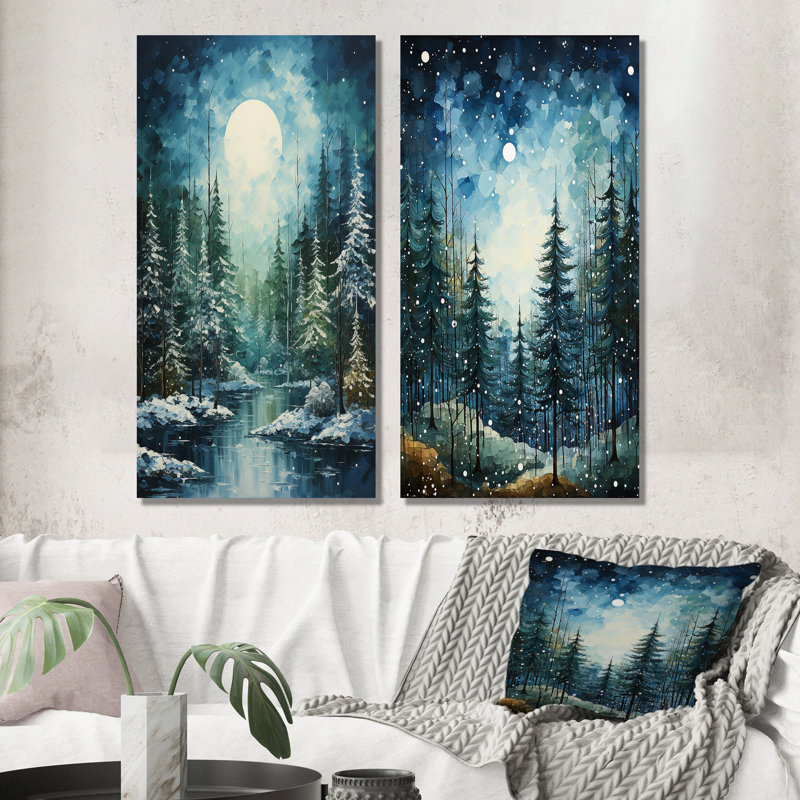«Winter Snowy Evergreen», 2 pièces, Toile tendue, H 20 po x l 24 po
