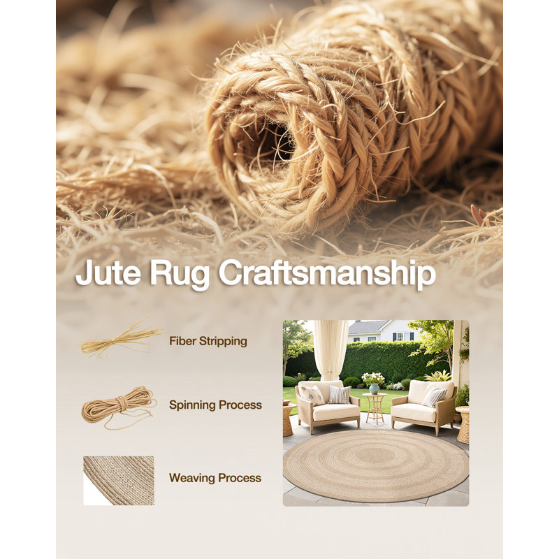 Natural Jute Handwoven Braided Area Rug, 9 pi x 9 pi