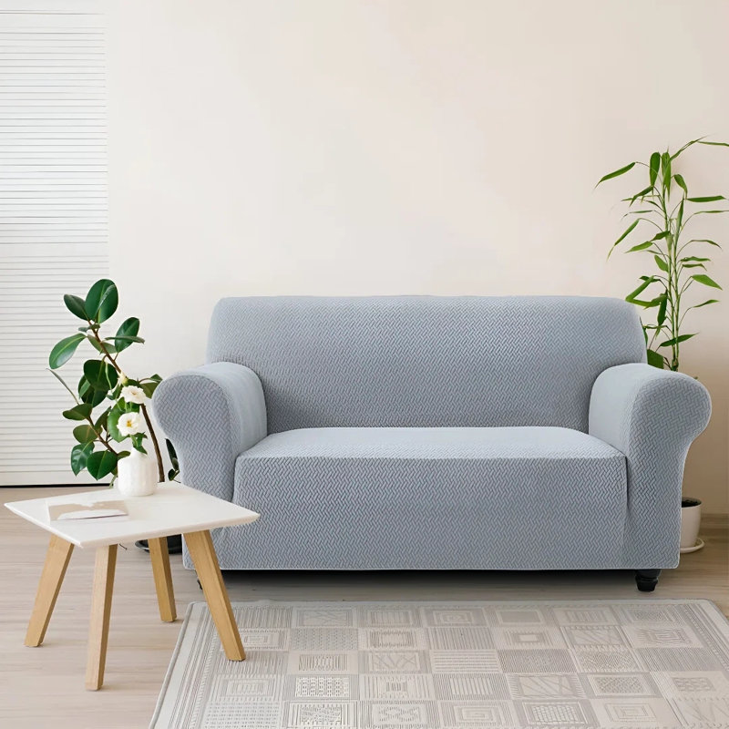 	Luxury Jacquard Pattern Spandex Sofa Cover - Stretch Slipcover for Sofa Protection, Silver, 179cm H x 224cm W - (2 Seater)