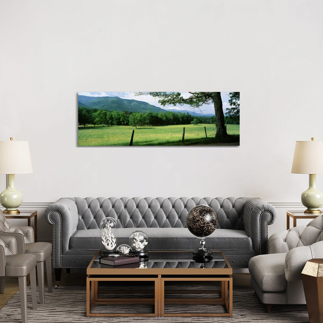Parceled Meadow, Cades Cove, Great Smoky Mountains National Park, Tennessee, USA - Wrapped Canvas Panoramic Print