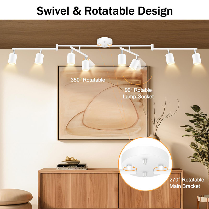 8-Light Adjustable Arms and Heads White Track Lighting Fixture