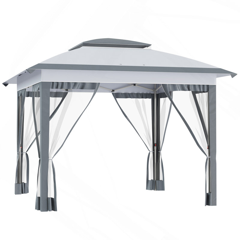 12' X 12' Pop Up Canopy Tent With Netting And Carry Bag, Instant Sun Shelter With 137 Sq. FT Shade, Tents For Parties, Height Adjustable, For Outdoor, Garden, Patio, Gray