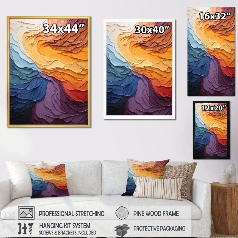«Yellow Orange Lyrical Abstraction Lyrical Sunset I - Lyrical Abstraction, reproduction d'art sur toile, Cadre photo noir