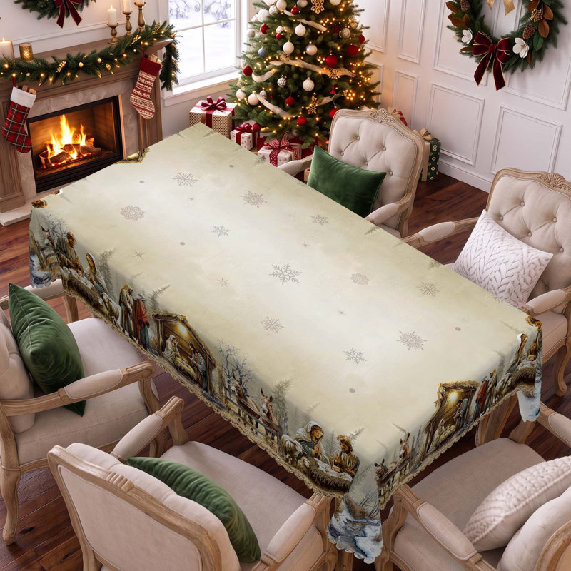 Machine-washable polyester tablecloth for Christmas party decorations, 86" L x 60" W