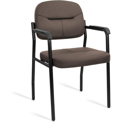  Leather Office Guest Chair, Reception Chair No Wheels with Armrests and Lumber Support, Ergonomic Desk Armchair for Meeting Waiting Conference Lobby Room Shool Study, Brown, 1PK