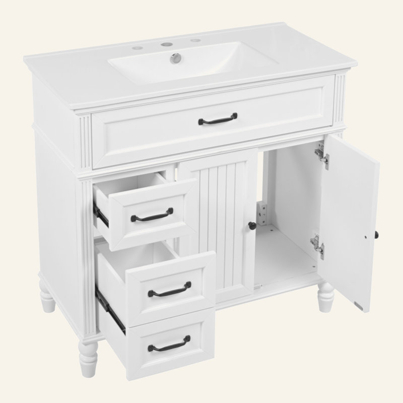 36" Bathroom Vanity With Sink, Bathroom Cabinet With Drawers, Solid Frame And MDF Board, One Package, White, Black
