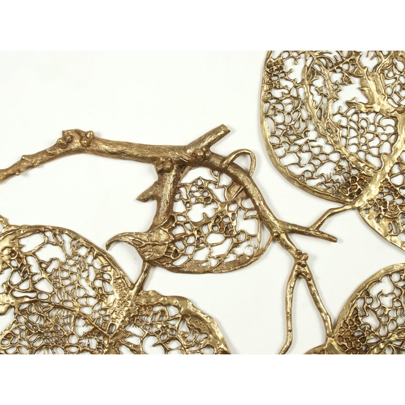 Décoration murale faite à la main en forme de feuilles creuses en laiton de 55 pouces - Grande pièce décorative inspirée de la nature Peepal pour les salons modernes, les bureaux ou les entrées