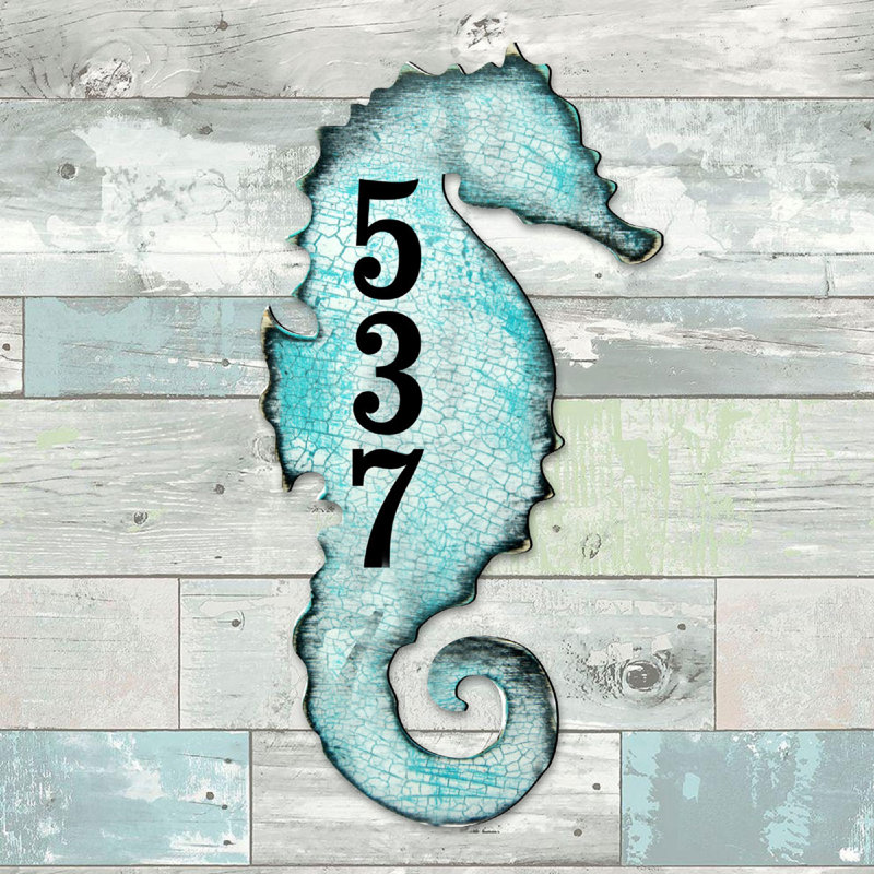 Plaque d’adresse murale sur 1 ligne hippocampe Coastal House, Oui