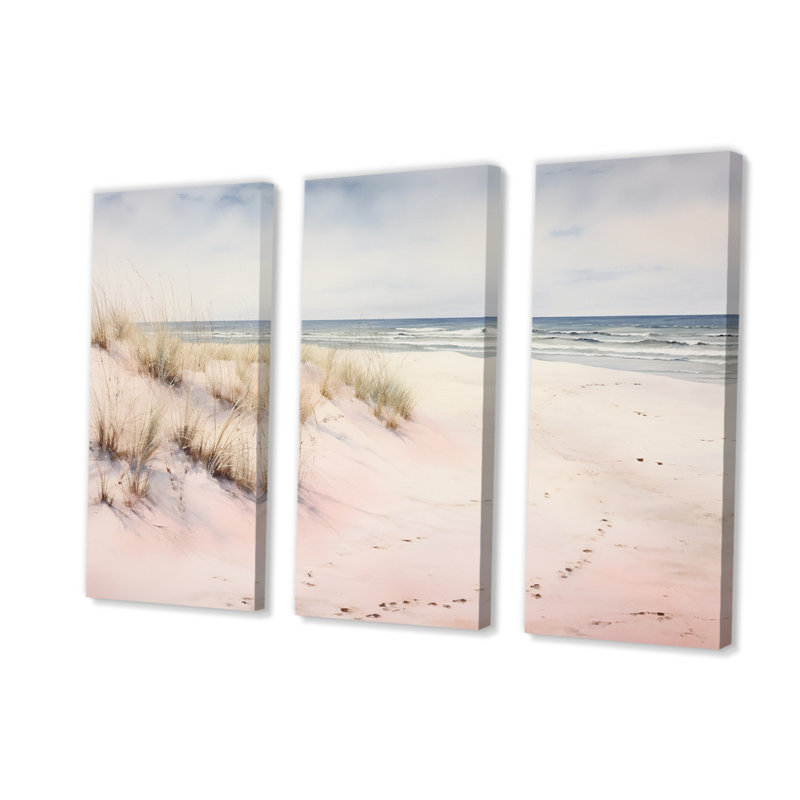 «Ocean Tranquility Tender Pink Pastel Sunrise IV», ensemble de reproductions d'art mural plage, H 32 po x l 48 po x P 1 po