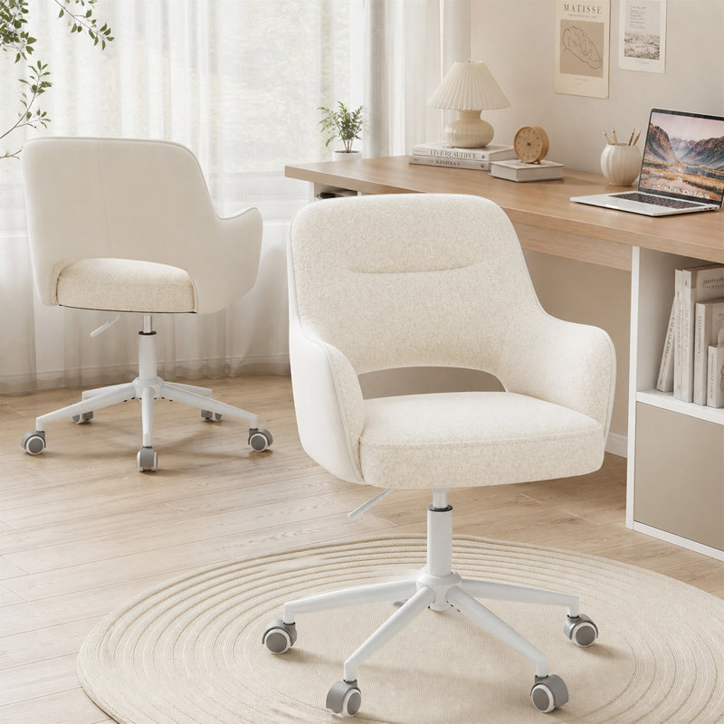 Brayden Studio Boucle Office Chair, White