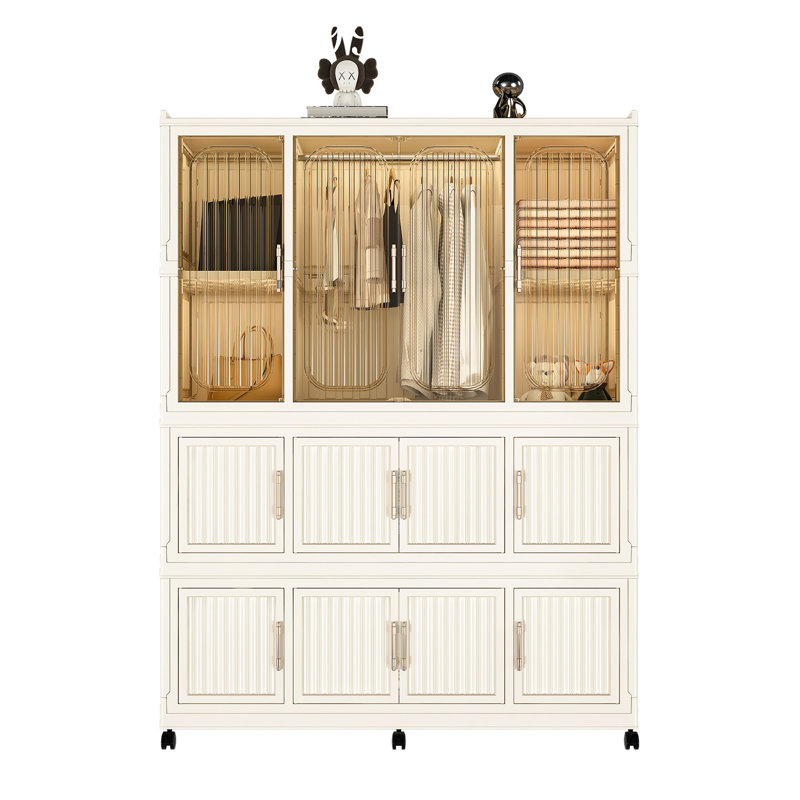Organisateur de rangement portatif pour garde-robe pour vêtements, commode, 12 portes magnétiques - 12 cubes et 1 tringle, 6 cintres, armoire de rangement pour garde-robe pour bébé, blanc