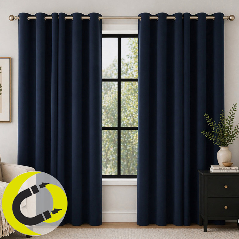 Sheridan Dual-Side Magnetic Closure 100% Blackout Grommet Curtain Panel, 40" W X 72" L, Navy Blue