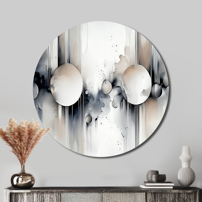«Gray Balance», décoration murale ronde géométrique abstraite, art mural gris salon, H 16 po x l 16 po