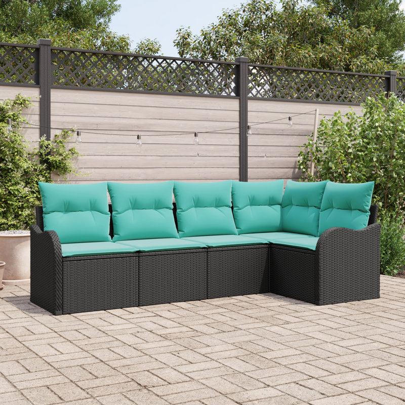 Ensemble de canapé de jardin vidaXL, Structure noire / Coussin bleu