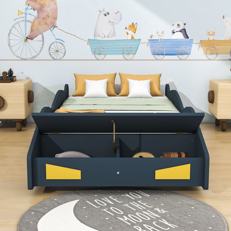 Ahna Twin Cars Bed by Zoomie Kids, DarkBlue/Yellow