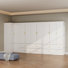 Garde-robe d'angle moderne 3 pièces blanc avec charnières à fermeture en douceur, tringles de suspension et poignées dorées