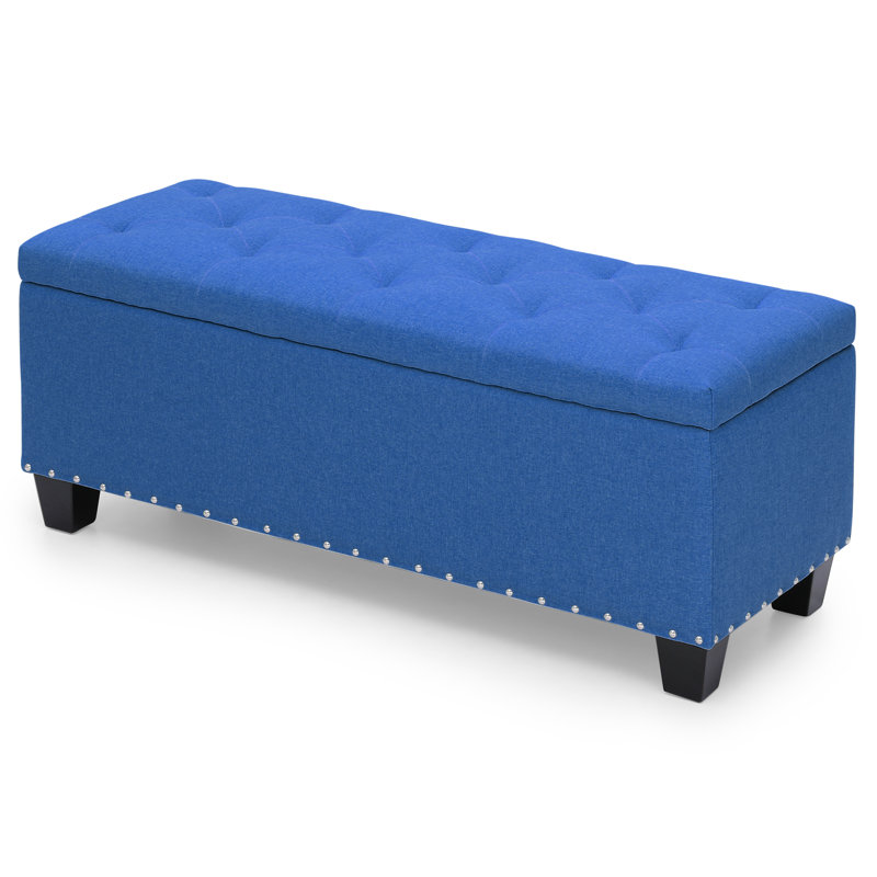 Grimstad Upholstered Fabric Storage Ottoman, Storage Bench with Button-Tufted, Navy Blue