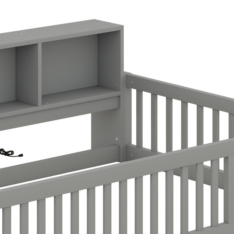 Cadre de lit multifonctionnel avec rangement et ports USB, Gris