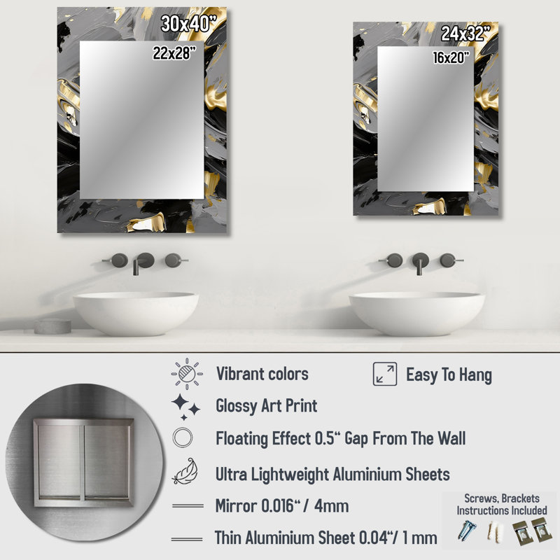 Imminent Bliss Bold Textured Gold and Black III - Abstract Painting Wall Mirror, Gold Decorative Mirror, Printed Metal Art