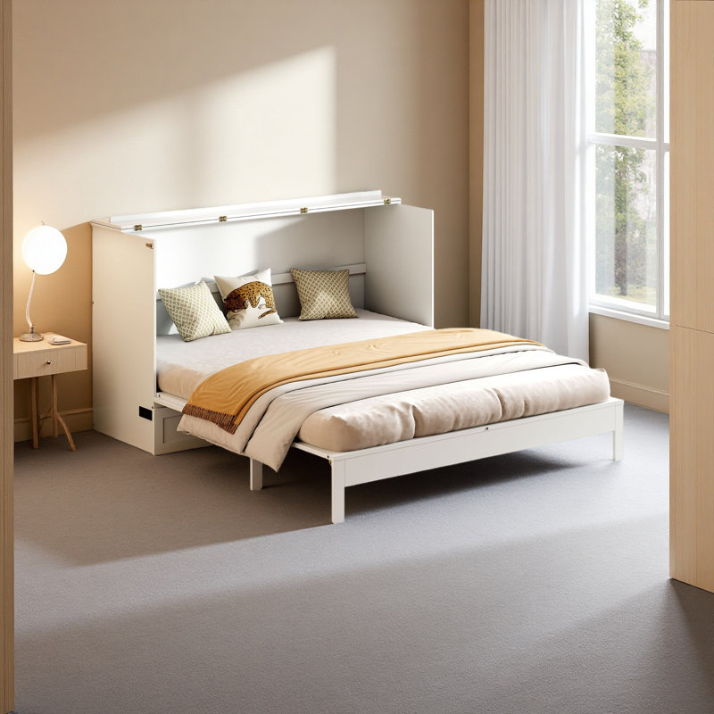 Lit escamotable avec grands tiroirs Murphy, Blanc, Grand lit