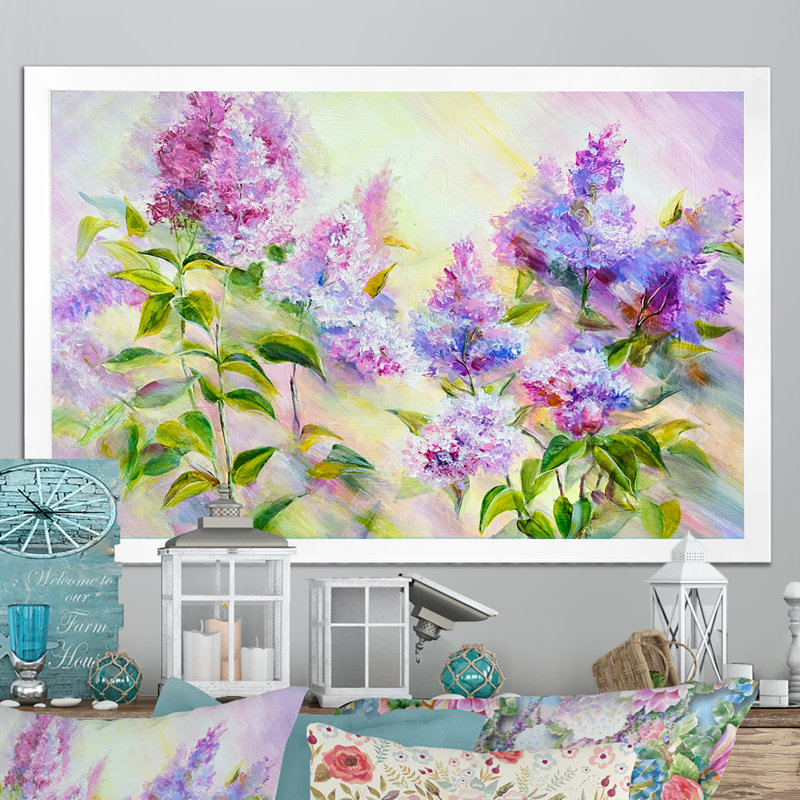 «Modern Modern Lilac Flowers», reproduction sur toile flottante, Cadre photo blanc, H 12 po x l 20 po x P 1 po