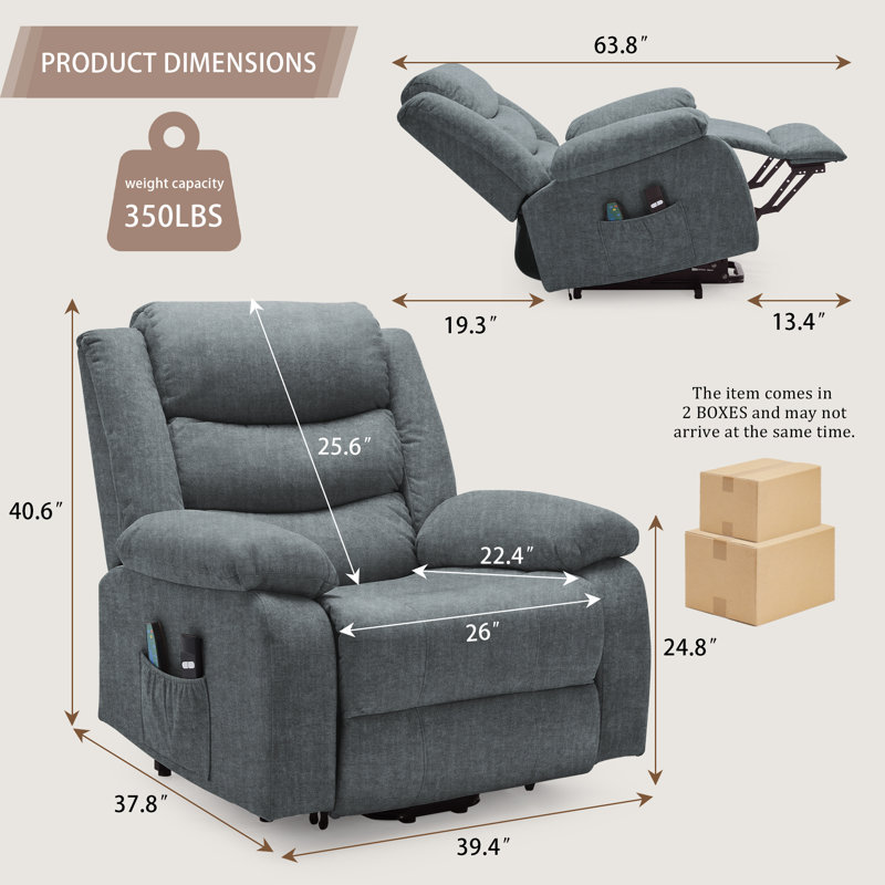 Power Lift Recliners For The Elderly， Electric Recliner With Heat And Massage， Oversized Sofa For Living Room With Infinite Position, Side Pockets 