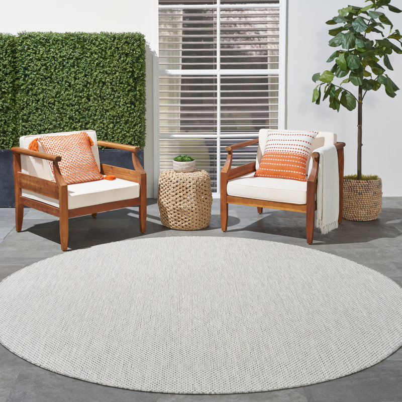 Tapis intérieur / extérieur ivoire / argent Anastasia, Rond 6 pi