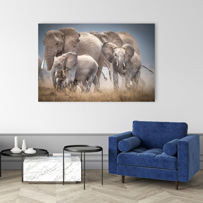 Wild Elephant Family Contemporary Elephant Nature Wildlife Wall Art Print by Jeffrey C. Sink - 1 Piece Wrapped Canvas Wall Art