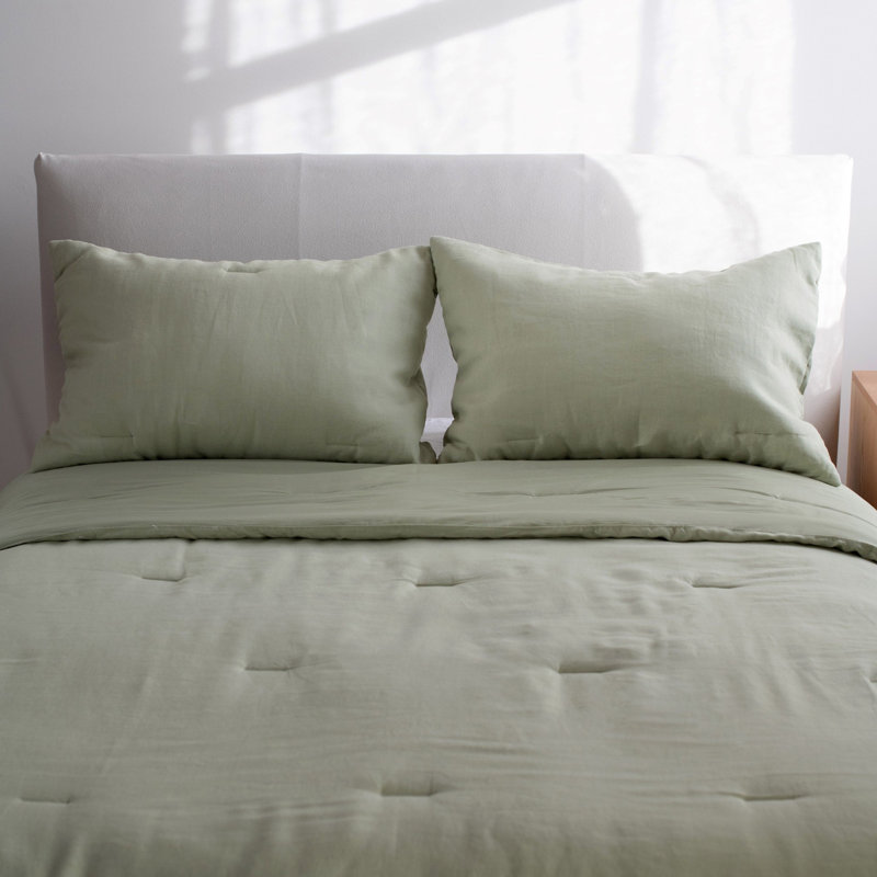 French Linen Comforter & Sham Set, Matcha, Twin Comforter + 1 Standard Pillow Sham