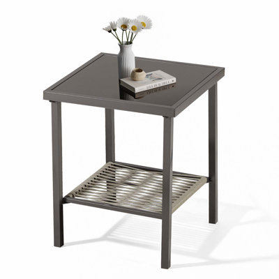 Outdoor Wicker Side Table, 22X18x18 Inch All Weather Rattan Small Patio Table Square End Table For Pool Balcony Deck Porch Lawn Backyard, Dark Gray