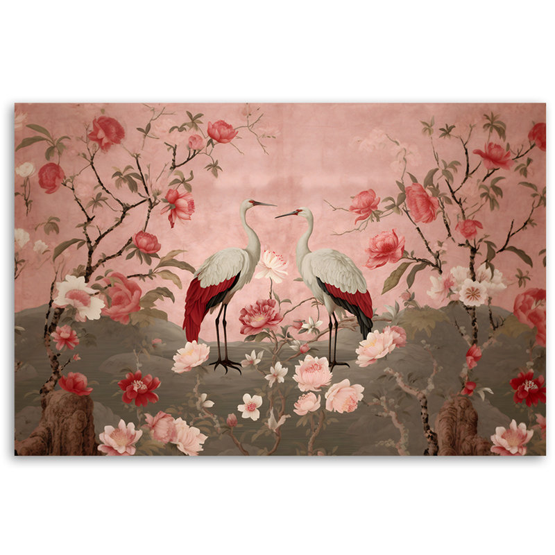 Mural, Chinoiserie Flowers And Birds - Wrapped Canvas Print, 60cm H x 90cm W