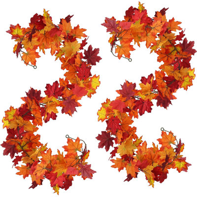 Fall-Garland Leaf-Garland Fall Leaves-Garland - 2 Pack 5.9Ft/Piece Artificial Autumn Garland Decor For Outdoor, Fall Leaf Garland Decor For Thanksgiving Wedding Party Christmas