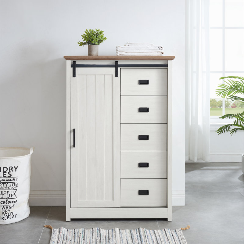 Versatile Farmhouse Dresser With Sliding Door And Ample Storage Capacity, White
