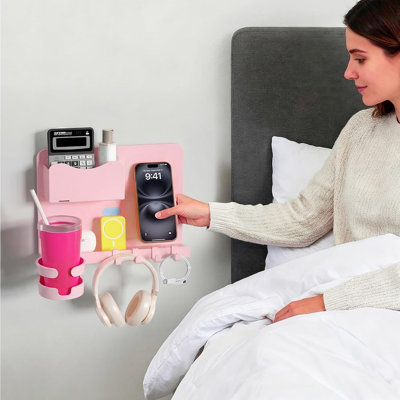 Pink Floating Bedside Storage Shelf