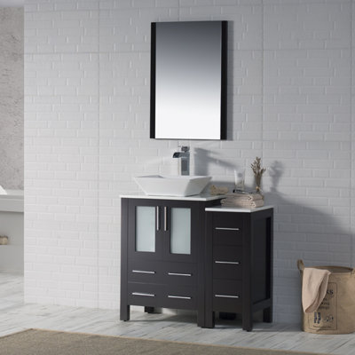 Mance 36" Single Bathroom Vanity - Vessel Sink Top with Side Cabinet & Mirror - Storage Drawers, Soft-Close Doors – Modern Bathroom Cabinet for Small & Large Bathrooms
