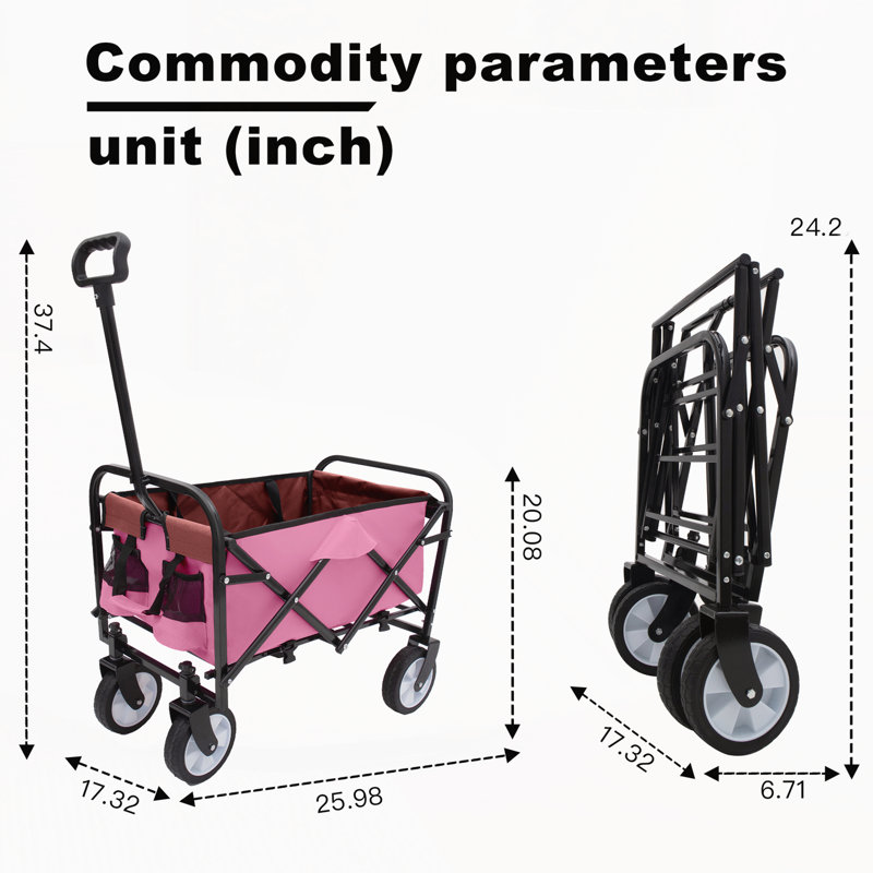 Chariot pliable à roulettes pliable avec roues, Rose