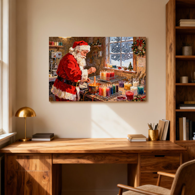 Christmas Santa Making Candles In Workshop
